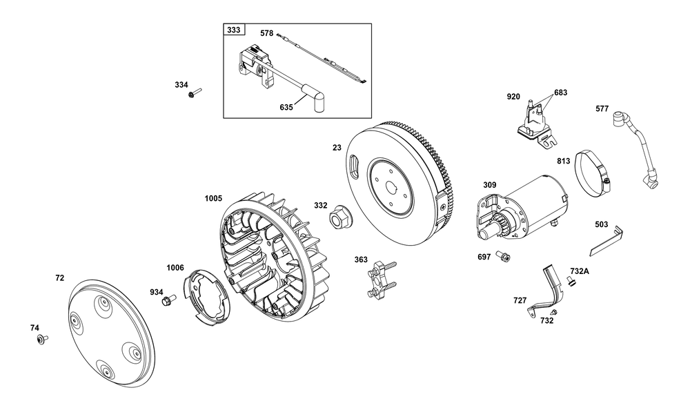 Flywheel, Ignition, And Starter Group Diagram and Parts List for 38E347-0122-G1 200000 - 399999 Briggs and Stratton Engine